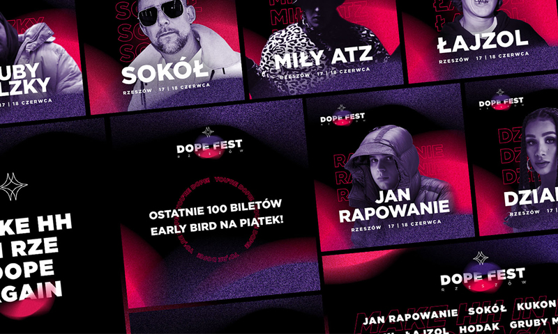 Identyfikacja wizualna festiwalu muzycznego - Dope Fest - Kreatywne studio projektowe