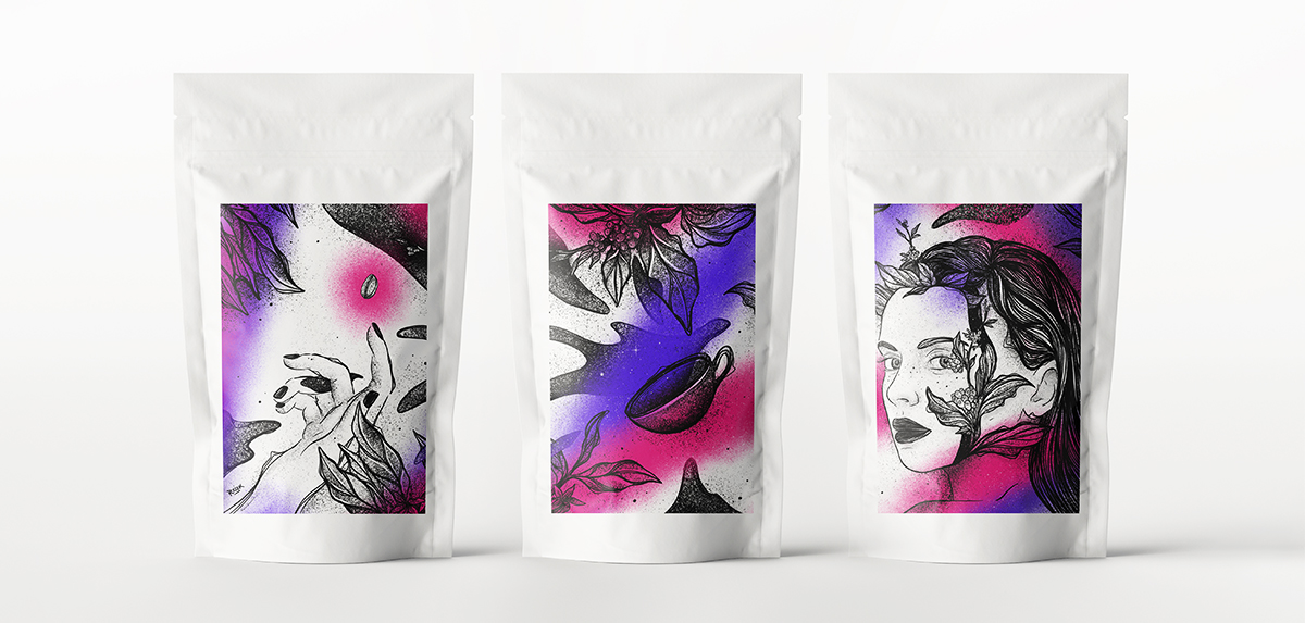 Projekt świątecznych opakowań i printów - Rożek x Kawa Rzeszowska x Cosmigold