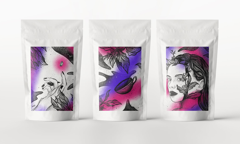 Projekt świątecznych opakowań i printów - Rożek x Kawa Rzeszowska x Cosmigold - Kreatywne studio projektowe